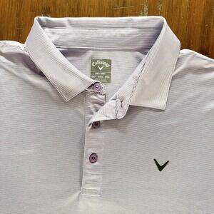 Callaway Opti-Dri Golf Polo Shirt Mens 2XLT XXL Tall White Purple Stripe Stretch